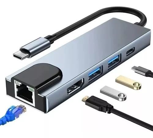 Adaptador Tipo C A Hdmi 4k Usb 3.0 Lan 5 En 1 Multipuerto 4k