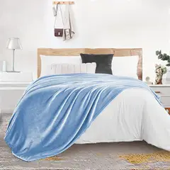 GENERICO - 3 PIEZAS COLCHA KING DE PELUCHE PELO CORTO CELESTE