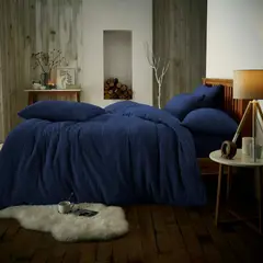 GENERICO - CUBRECAMA TRES PLAZAS KING DE PELUCHE PELO CORTO AZUL