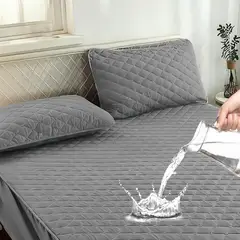 OKAERI - Cubre Colchon Impermeable 2 Plazas + Fundas - Gris