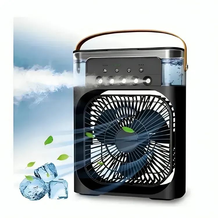 Mini Ventilador Humidificador Aromatizador Temporizador LED Portátil Black