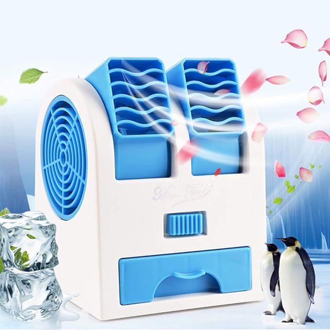 Mini Ventilador Portatil Aire Acondicionado Azul USB Corriente y Pilas