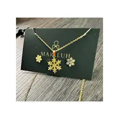 GENERICO - Pack Acero Collar con dije y Aretes - BSC Copo de Nieve Dorado