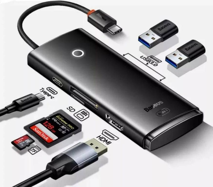 Adaptador Hub 6 en 1 Tipo C USB3.0 HDMI SD/TF WKQX050101