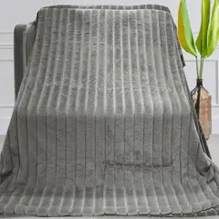 CASATEX - Manta Antialérgica Piel de Conejo Alto Relieve Rayas 2 plazas Ligth gray