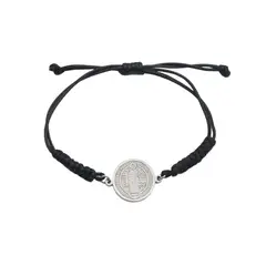 SANTORAL - Pulsera Medalla de San Benito - Hilo Negro y Acero