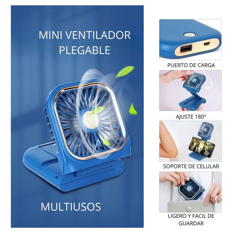 Mini Ventilador Portátil Personal 5 En 1 Azul