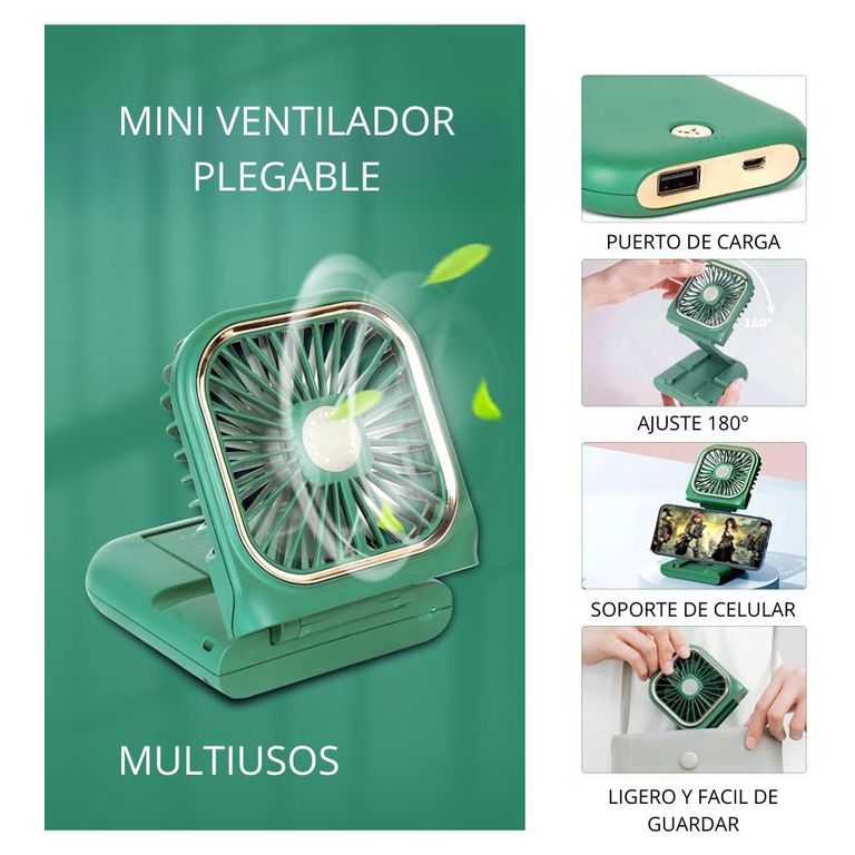Mini Ventilador Portátil Personal 5 En 1 Verde