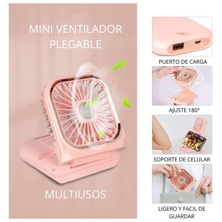 Mini Ventilador Portátil Personal 5 En 1 Rosa