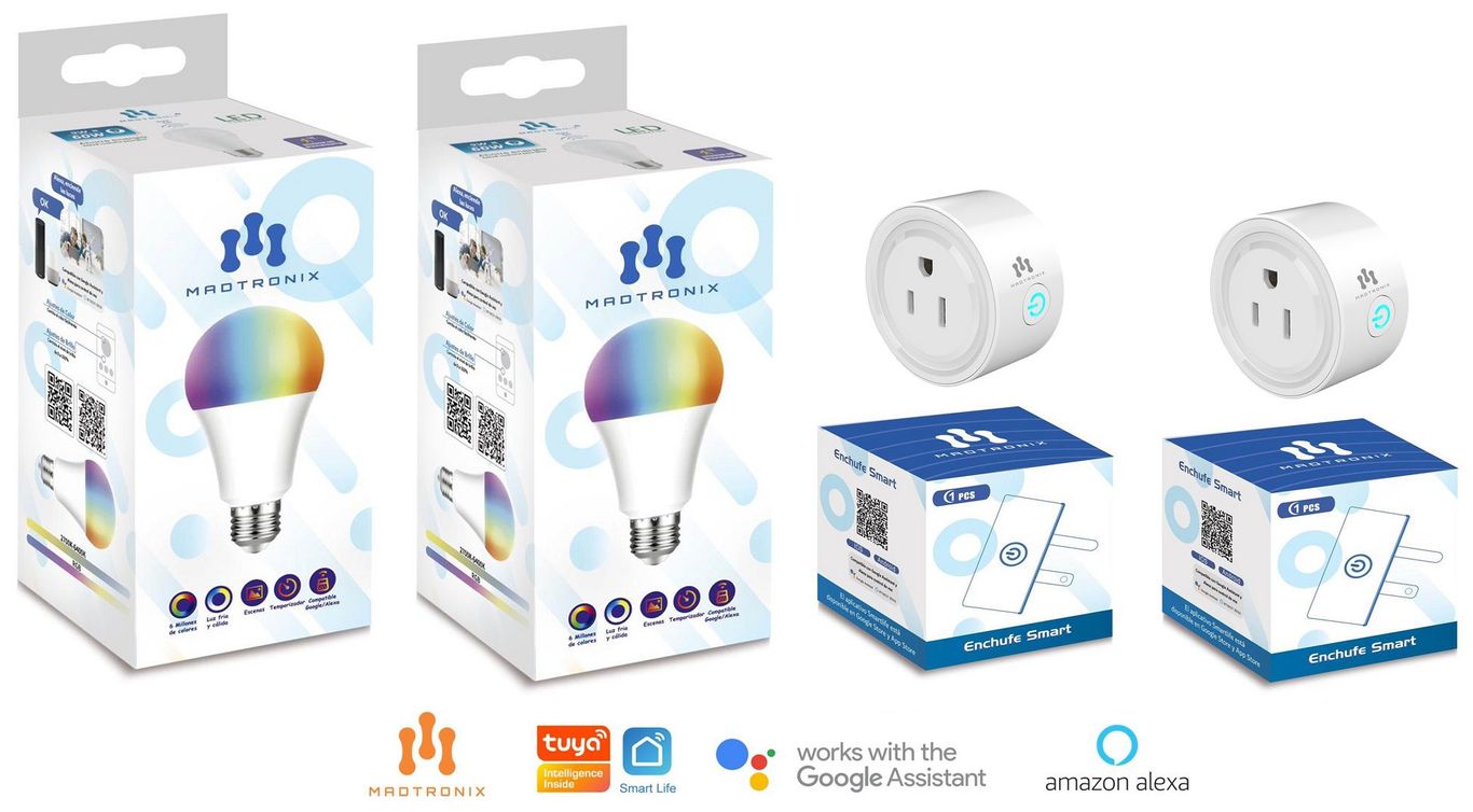 Combo Foco  y Enchufe Inteligente Wifi Google y Alexa x 4