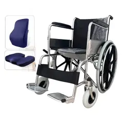 OEM - SILLA DE RUEDAS DE ACERO CROMADO COJIN ORTOPEDICO