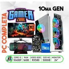 INTEL - Computadora PC GAMER Core I5 10400F Ram 16GB + SSD 500GB RX 580 8GB + MONITOR 24