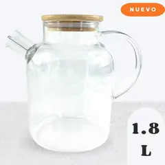 GENERICO - Tetera de Vidrio con Tapa de Bambú Infusor de Resorte de Acero 1.8 L