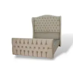 MUEBLES MACRUMO - Cama tapizada Paris + Piecera - 2 Plz beige