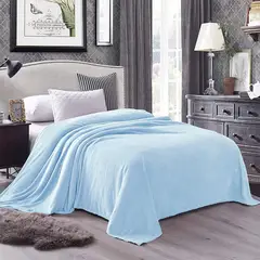 GENERICO - CUBRECAMA DOS PLAZAS DE PELUCHE PELO CORTO CELESTE