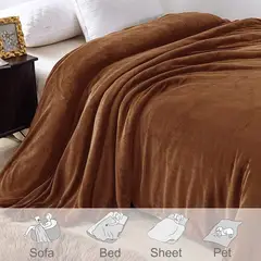 GENERICO - Cubrecama PLAZA Y MEDIA de peluche pelo corto CAMELLO