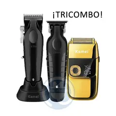 KEMEI - Tricombo Cortadora KM2296 con Trimmer KM2299 y Afeitadora KM2028