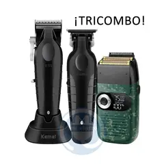 KEMEI - Tricombo Cortadora KM2296 con Trimmer KM2299 y Afeitadora KM2027