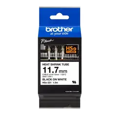 BROTHER - Cinta HSe-231 Termocontraible (11.7mm x 1.5 mts) Blanco/Negro.