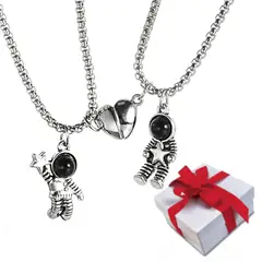 GENERICO - Collar para Pareja Astronauta Corazon Magnetico