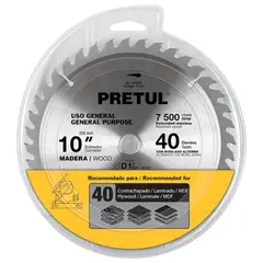PRETUL - Disco sierra 10"P para madera, 40 dientes, disco de sierra circular