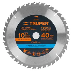 TRUPER - Disco sierra 10"P para madera, 40 dientes centro 1",