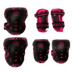 KRF - SET DE PROTECTORES PARA PATINES Y BICICLETA CAMUFLAJE ROSA