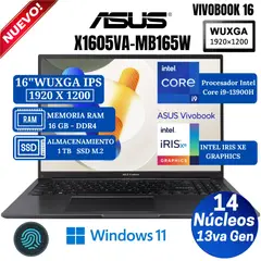 ASUS - Laptop X1605VA-MB165W 16" WUXGA IPS, Core i9-13900H -13va Gen, Ram 16GB,1 TB SSD, Win 11