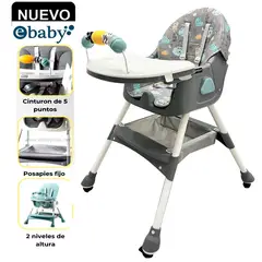 EBABY - Silla de Comer Plegable Con Ruedas Doble bandeja LULU Gris