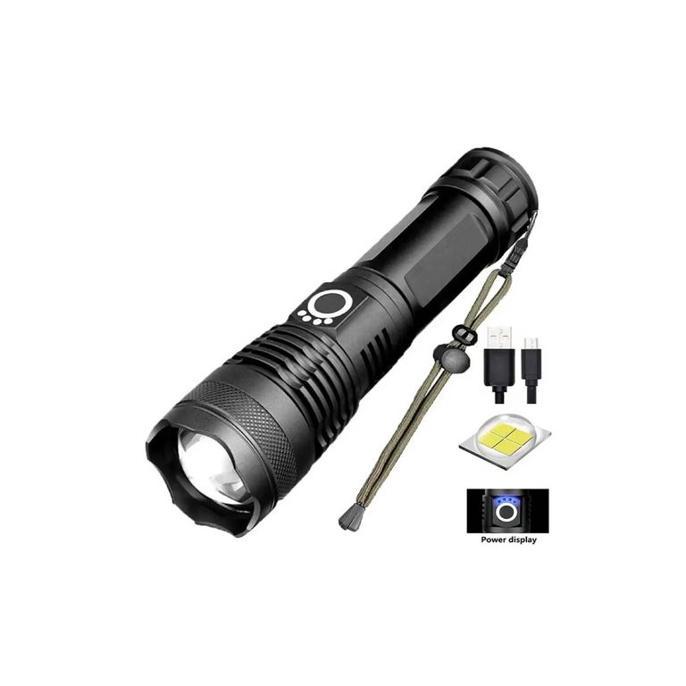 Linterna Recargable de Luz Fuerte 2000M Potente USB Zoom Telescópico