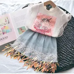 GENERICO - Vestido de Niña Unicornio Falda y polo