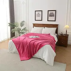 GENERICO - CUBRECAMA DOS PLAZAS DE PELUCHE PELO CORTO CHICLE