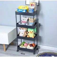 GENERICO - Organizador de Hogar Cocina 4 Pisos con Ruedas Negro Verdulero Frutero