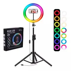 GENERICO - Aro Luz Led 26 CM RGB Colores + Trípode 2.10 M