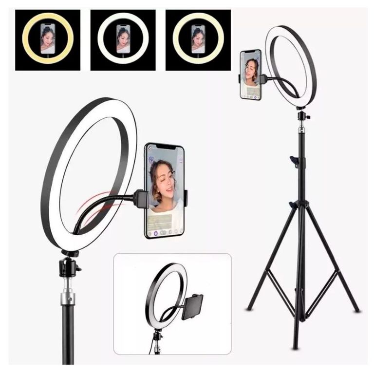 Aro De Luz Led 30cm + Soporte Para Celular + Trípode 2.10 M