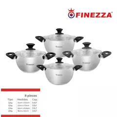 FINEZZA - JUEGO DE OLLAS ACERO INOXIDABLE 8 Pzas