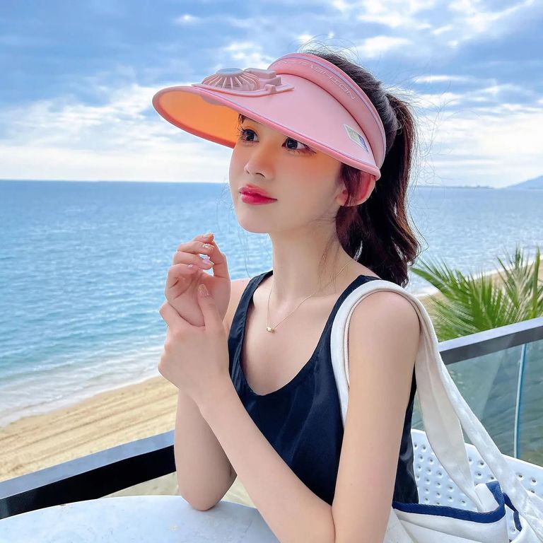 Visera Gorra rosada Sombrero Con Ventilador Recargable De Verano