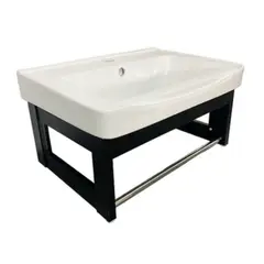GENERICO - Lavatorio de Loza Vitrificada para baño 50 x 36 cm Blanco con negro