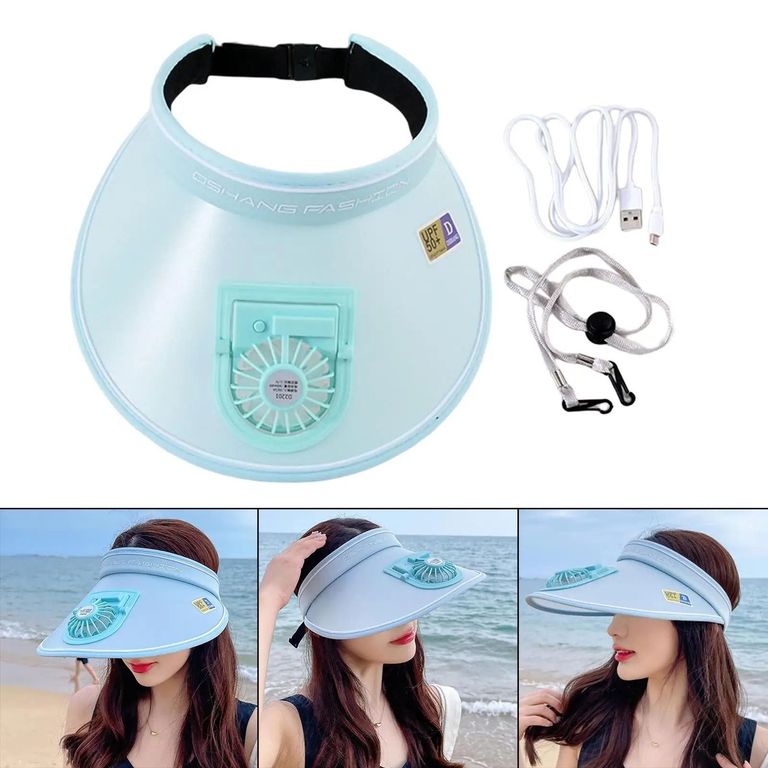 Visera Celeste Gorra Sombrero Con Ventilador Recargable De Verano
