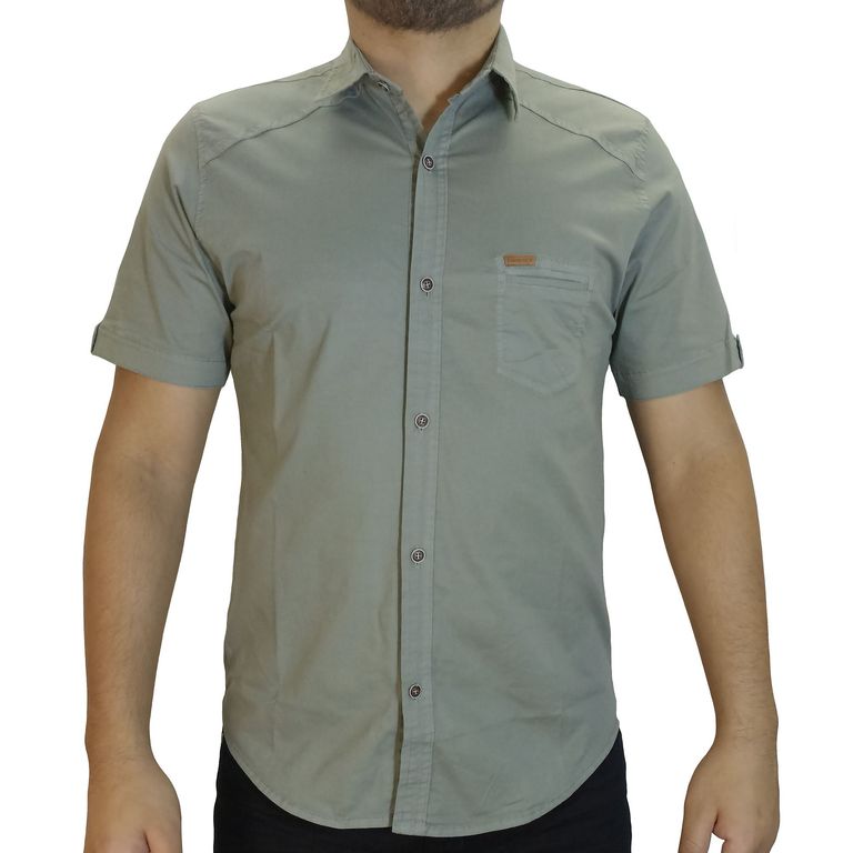 Camisa Drill Manga Corta Para Hombre - Verde