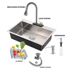 IMPORTADO MC - COMBO LAVADERO DE COCINA MODELO POZON 81x48x22cm ACERO + MEZCLADORA