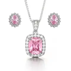 LA TIENDA 88 JOYAS Y ACCESORIOS - La Tienda 88 - Set Collar y Arete Mujer Cristales de Princesa - Rosa