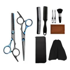 GENERICO - Set de Tijeras Profesionales Azul-negro con Accesorios Peluqueria Barberia