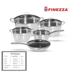 FINEZZA - JUEGO DE OLLAS ACERO INOXIDABLE 10 Pzas FZ-982AE