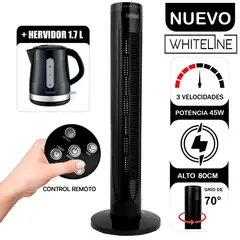 WHITELINE - Ventilador de Torre YF-T03214 45W con Control +Hervidor