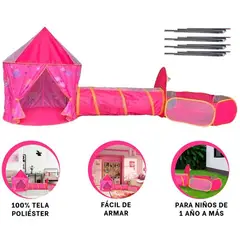 EVERBEST - Carpa Tunel Piscina 3 en 1 Infantil Fucsia Rosado