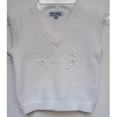 GENERICO - Pullover Chaleco con borde Niña BlancoHueso Mandalay Knits