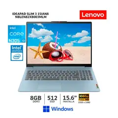 LENOVO - IdeaPad Slim 3 15IAN8 15.6" FHD/ Core i3-N305/ 8Gb Ram LPDDR5-4800/ 512Gb SSD/ 82XB003MLM
