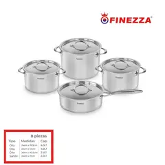 FINEZZA - JUEGO DE OLLAS ACERO INOXIDABLE 8 Pzas