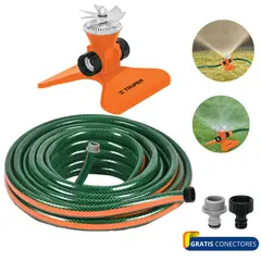 TRUPER - KIT manguera de riego 10 metros, regador aspersor base acero,